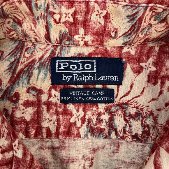 Vintage Polo Ralph Lauren Loop Collar Camp Shirt Mens L (Estimate) Linen Floral - Picture 6 of 11